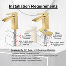 EZANDA Brass Waterfall Bathroom Vanity Faucet Extra Large Rectangular Spout Deck Plate Pop-up Sink Supply Hoses Brushed Gold 1416908