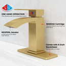 EZANDA Brass Waterfall Bathroom Vanity Faucet Extra Large Rectangular Spout Deck Plate Pop-up Sink Supply Hoses Brushed Gold 1416908