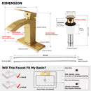EZANDA Brass Waterfall Bathroom Vanity Faucet Extra Large Rectangular Spout Deck Plate Pop-up Sink Supply Hoses Brushed Gold 1416908