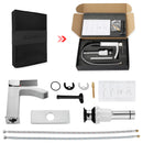 EZANDA Brass Waterfall Bathroom Vanity Faucet Extra Large Rectangular Spout Deck Plate Pop-up Sink Supply Hoses Brushed Nickel 14169