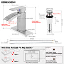 EZANDA Brass Waterfall Bathroom Vanity Faucet Extra Large Rectangular Spout Deck Plate Pop-up Sink Supply Hoses Brushed Nickel 14169