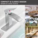 EZANDA Brass Waterfall Bathroom Vanity Faucet Extra Large Rectangular Spout Deck Plate Pop-up Sink Supply Hoses Brushed Nickel 14169