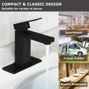 EZANDA Brass Single-Handle Bathroom Sink Faucet with Escutcheon, Pop Up Drain Stopper & Water Supply Hoses, Matte Black (14253)