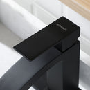 EZANDA Brass Waterfall Bathroom Faucet Large Rectangular Spout Pop-up Drain Assembly & Water Supply Hoses Matte Black 14254