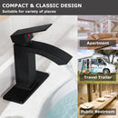 EZANDA Brass Waterfall Bathroom Faucet Large Rectangular Spout Pop-up Drain Assembly & Water Supply Hoses Matte Black 14254