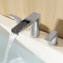 EZANDA 2-Handle Bathroom Sink Faucet, Widespread Waterfall Lavatory Faucet with Pop-up Drain Assembly & Faucet Supply Lines, Brushed Nickel (1431202)