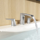 EZANDA 2-Handle Bathroom Sink Faucet, Widespread Waterfall Lavatory Faucet with Pop-up Drain Assembly & Faucet Supply Lines, Brushed Nickel (1431202)