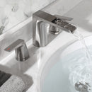 EZANDA 2-Handle Bathroom Sink Faucet, Widespread Waterfall Lavatory Faucet with Pop-up Drain Assembly & Faucet Supply Lines, Brushed Nickel (1431202)