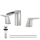 EZANDA 2-Handle Bathroom Sink Faucet, Widespread Waterfall Lavatory Faucet with Pop-up Drain Assembly & Faucet Supply Lines, Brushed Nickel (1431202)