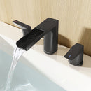 EZANDA 2-Handle Widespread Waterfall Bathroom Lavatory Faucet with Pop-up Sink Drain Assembly & Faucet Supply Lines, Matte Black (1431204)