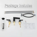 EZANDA 2-Handle Widespread Waterfall Bathroom Lavatory Faucet with Pop-up Sink Drain Assembly & Faucet Supply Lines, Matte Black (1431204)