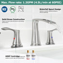 PARLOS Waterfall Widespread Bathroom Sink Faucet 2 Handles with Pop Up Drain & cUPC Faucet Supply Lines, Brushed Nickel, 1.2GPM, Demeter 1431802P
