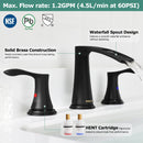 PARLOS Waterfall Widespread Bathroom Sink Faucet Matte Black Two Handles with Pop Up Drain & cUPC Faucet Supply Lines,1.2GPM, Demeter 1431804P