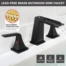 EZANDA Two-Handle Widespread Waterfall Faucet, 3 Hole Bathroom Sink Faucet with Metal Pop-up Sink Drain & Faucet Supply Lines, Matte Black 1432704