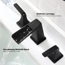 EZANDA Two-Handle Widespread Waterfall Faucet, 3 Hole Bathroom Sink Faucet with Metal Pop-up Sink Drain & Faucet Supply Lines, Matte Black 1432704