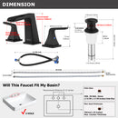 EZANDA Two-Handle Widespread Waterfall Faucet, 3 Hole Bathroom Sink Faucet with Metal Pop-up Sink Drain & Faucet Supply Lines, Matte Black 1432704