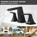 EZANDA Two-Handle Widespread Waterfall Faucet, 3 Hole Bathroom Sink Faucet with Metal Pop-up Sink Drain & Faucet Supply Lines, Matte Black 1432704