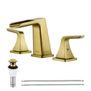 EZANDA Two-Handle Widespread Waterfall Faucet, 3 Hole Bathroom Sink Faucet with Metal Pop-up Sink Drain & Faucet Supply Lines, Brushed Gold 1432708