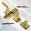 EZANDA Two-Handle Widespread Waterfall Faucet, 3 Hole Bathroom Sink Faucet with Metal Pop-up Sink Drain & Faucet Supply Lines, Brushed Gold 1432708