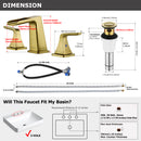 EZANDA Two-Handle Widespread Waterfall Faucet, 3 Hole Bathroom Sink Faucet with Metal Pop-up Sink Drain & Faucet Supply Lines, Brushed Gold 1432708