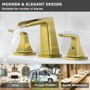 EZANDA Two-Handle Widespread Waterfall Faucet, 3 Hole Bathroom Sink Faucet with Metal Pop-up Sink Drain & Faucet Supply Lines, Brushed Gold 1432708