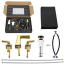 EZANDA Two-Handle Widespread Waterfall Faucet, 3 Hole Bathroom Sink Faucet with Metal Pop-up Sink Drain & Faucet Supply Lines, Brushed Gold 1432708