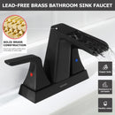 EZANDA 2-Handle Waterfall Faucet, 4 Inch Centerset Bathroom Sink Faucet with Metal Pop-up Sink Drain & Faucet Supply Lines, Matte Black (1433004)