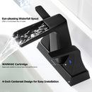 EZANDA 2-Handle Waterfall Faucet, 4 Inch Centerset Bathroom Sink Faucet with Metal Pop-up Sink Drain & Faucet Supply Lines, Matte Black (1433004)