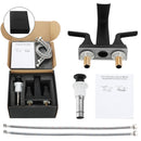 EZANDA 2-Handle Waterfall Faucet, 4 Inch Centerset Bathroom Sink Faucet with Metal Pop-up Sink Drain & Faucet Supply Lines, Matte Black (1433004)