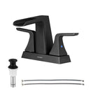 EZANDA 2-Handle Waterfall Faucet, 4 Inch Centerset Bathroom Sink Faucet with Metal Pop-up Sink Drain & Faucet Supply Lines, Matte Black (1433004)
