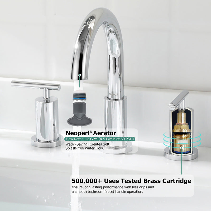 PARLOS Widespread 8 inch Bathroom Sink Faucet 3 Hole Vanity Faucet with cUPC Faucet Supply Lines, Chrome, 1433101D