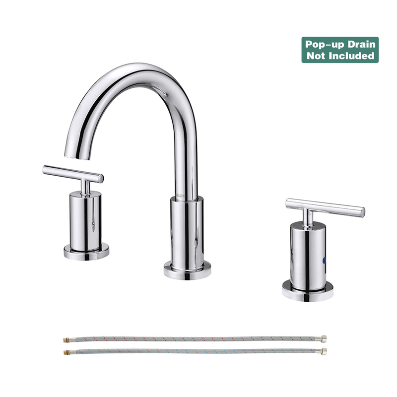 PARLOS Widespread 8 inch Bathroom Sink Faucet 3 Hole Vanity Faucet with cUPC Faucet Supply Lines, Chrome, 1433101D