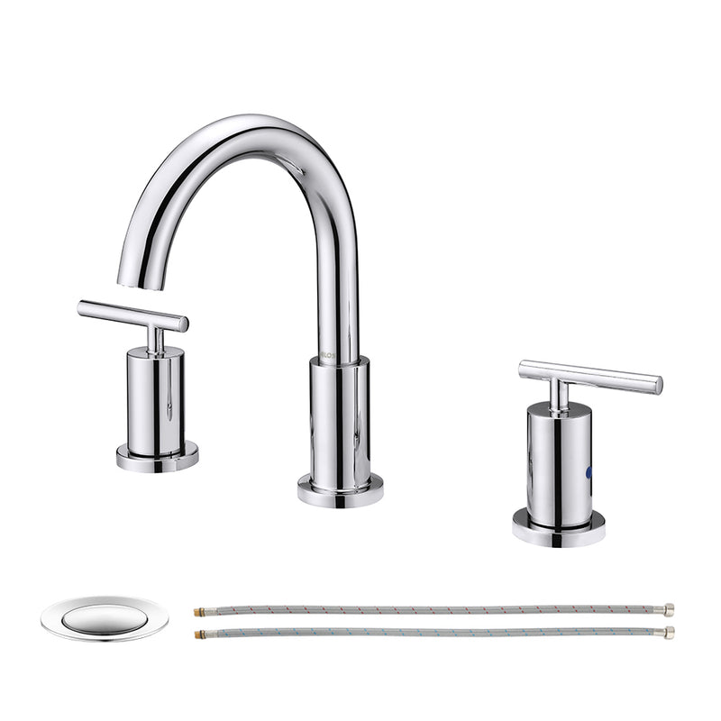 Parlos Two Handle 8 inch Widespread Three Hole Bathroom Sink Faucet Supply Hoses Basin Faucet Mixer Tap Chrome（1433101）