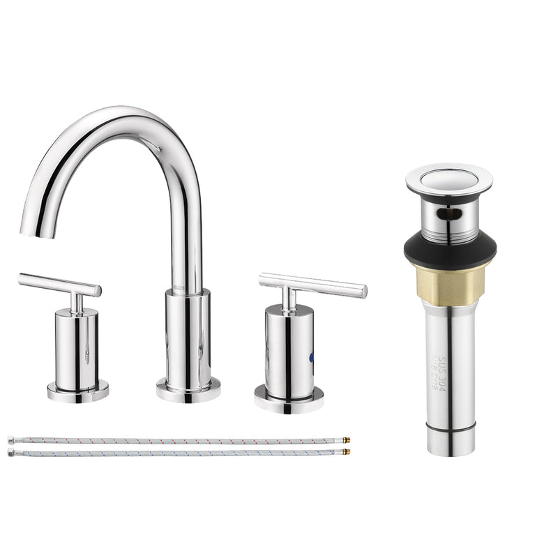 Parlos Two Handles 8 inch Widespread Three Hole Bathroom Sink Faucet Supply Hoses Basin Faucet Mixer Tap Chrome 1433101