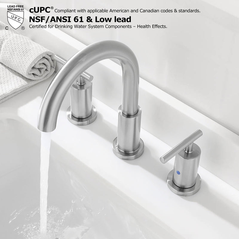 Parlos Two Handle 8 inch Widespread Three Hole Bathroom Sink Faucet Supply Hoses Basin Faucet Mixer Tap Brushed Nickel（1433102）