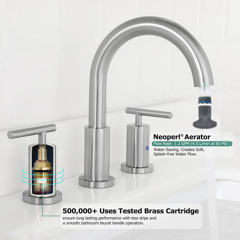 Parlos Two Handle 8 inch Widespread Three Hole Bathroom Sink Faucet Supply Hoses Basin Faucet Mixer Tap Brushed Nickel（1433102）