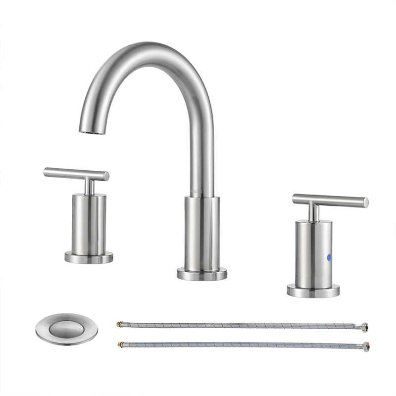 Parlos Two Handle 8 inch Widespread Three Hole Bathroom Sink Faucet Supply Hoses Basin Faucet Mixer Tap Brushed Nickel（1433102）