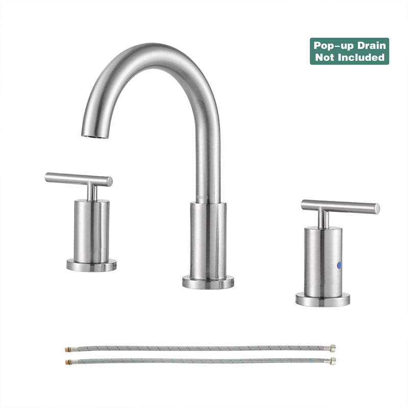 PARLOS 2-Handle Widespread 8 inch Bathroom Sink Faucet 3 Hole Vanity Faucet with cUPC Faucet Supply Lines, Brushed Nickel,1433102D