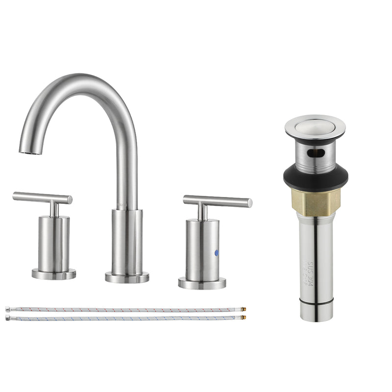 Parlos Two Handle 8 inch Widespread Three Hole Bathroom Sink Faucet Supply Hoses Basin Faucet Mixer Tap Brushed Nickel（1433102）