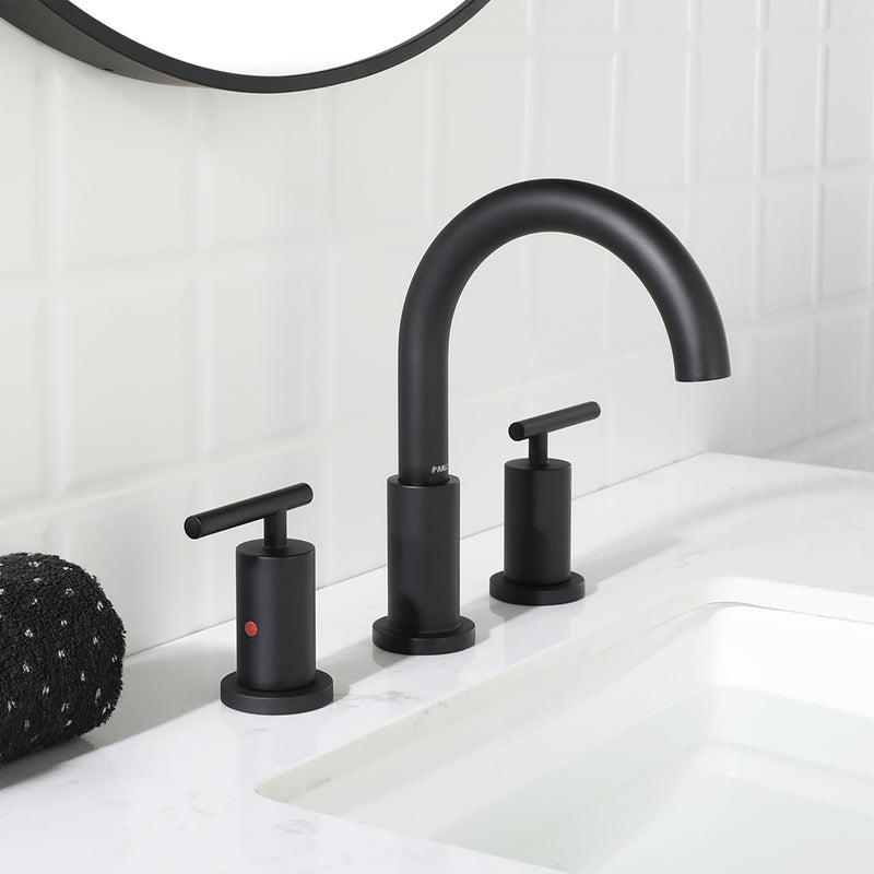 Parlos Two Handle 8 inch Widespread Three Hole Bathroom Sink Faucet Supply Hoses Basin Faucet Mixer Tap Matte Black（1433104）