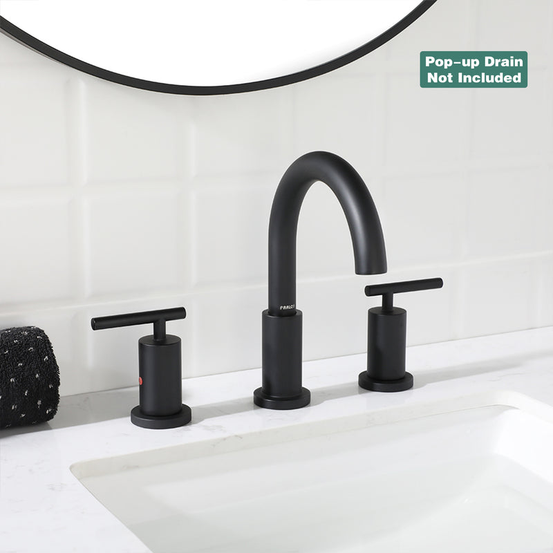 PARLOS 2-Handle Widespread 8 inch Bathroom Sink Faucet 3 Hole Vanity Faucet with cUPC Faucet Supply Lines, Matte Black, 1433104D
