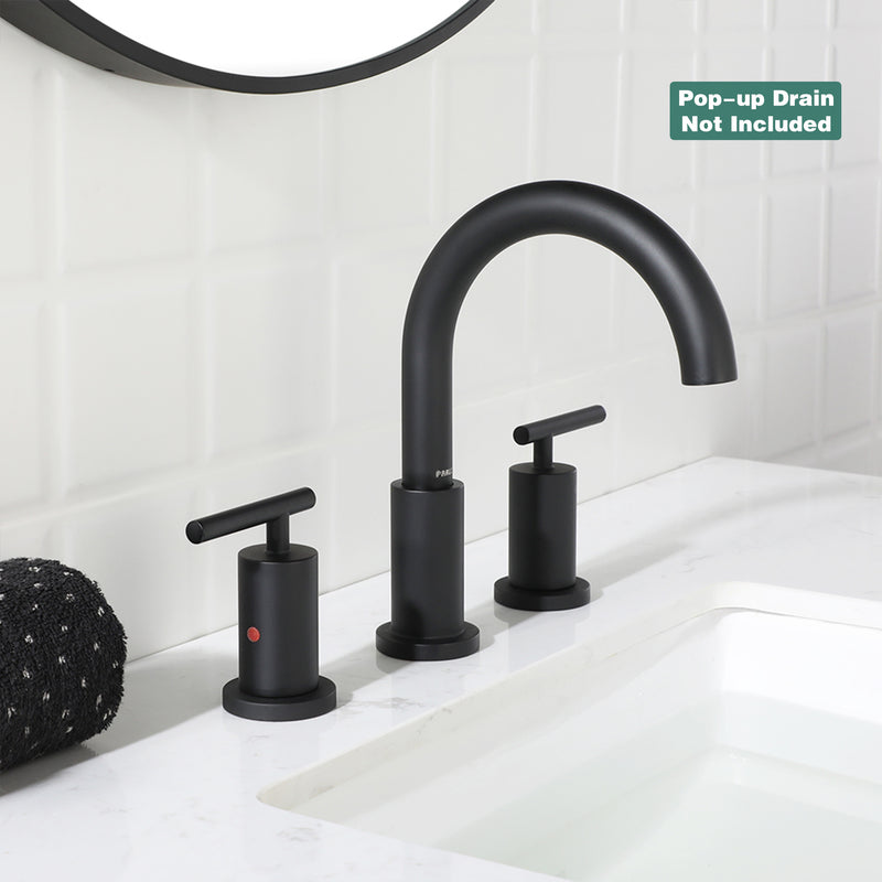 PARLOS 2-Handle Widespread 8 inch Bathroom Sink Faucet 3 Hole Vanity Faucet with cUPC Faucet Supply Lines, Matte Black, 1433104D