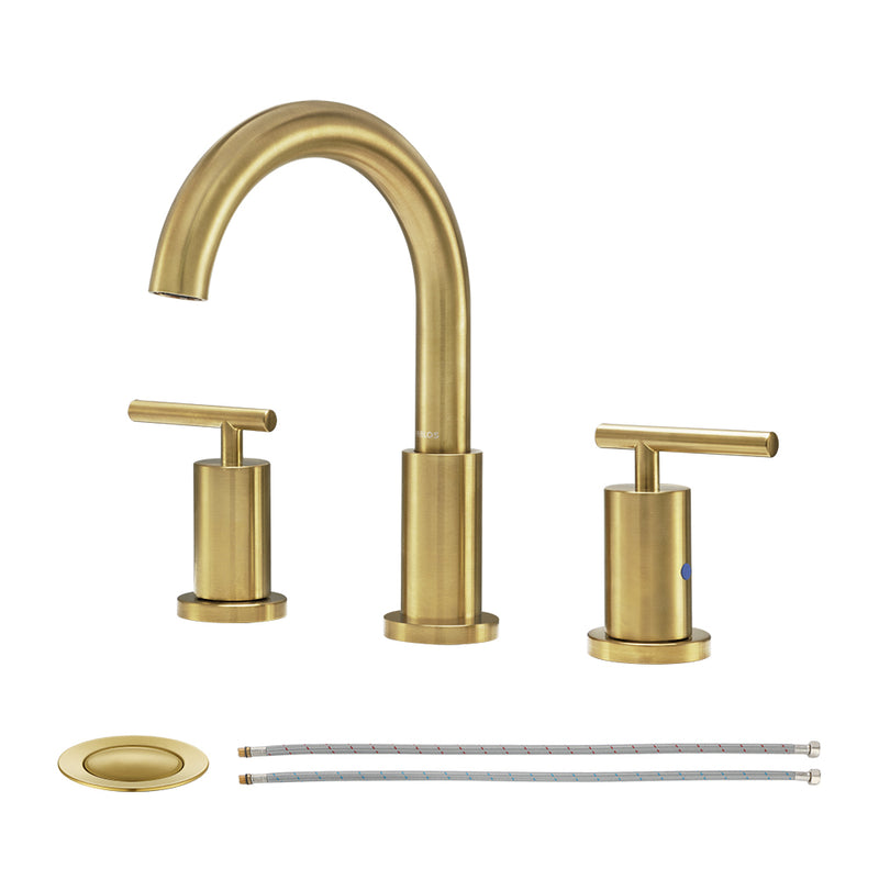 Parlos Two Handle 8 inch Widespread Three Hole Bathroom Sink Faucet Supply Hoses Basin Faucet Mixer Tap Brushed Nickel（1433108）