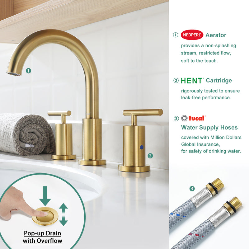 Parlos Two Handle 8 inch Widespread Three Hole Bathroom Sink Faucet Supply Hoses Basin Faucet Mixer Tap Brushed Nickel（1433108）