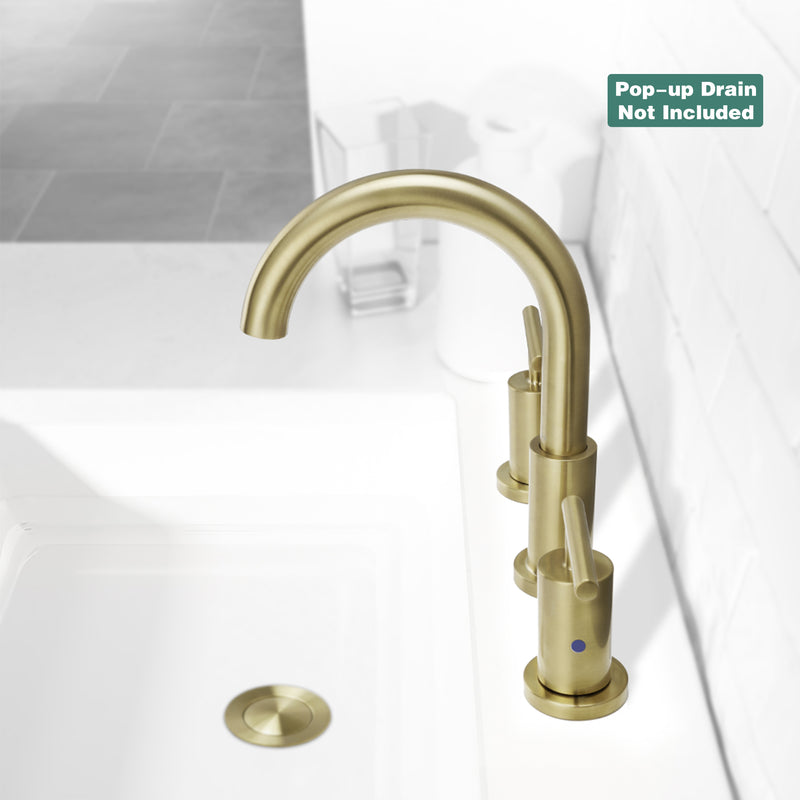 PARLOS 2-Handle Widespread 8 inch Bathroom Sink Faucet 3 Hole Vanity Faucet with cUPC Faucet Supply Lines, Brushed Gold, 1433108D