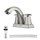 EZANDA Brass 2-Handle Bathroom Sink Faucet Cross handle 4 Inch Centerset Lead-Free Lavatory Metal Supply Lines Brushed Nickel (1433502)