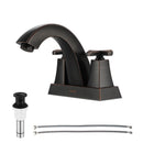 EZANDA 2-Handle Bathroom Sink Faucet Cross handle 4 Inch Centerset Metal Pop-up Sink Drain Supply Lines Oil Rubbed Bronze (1433503)
