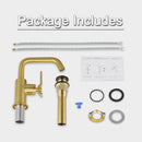 EZANDA Brass Single Handle Bathroom Faucet with Metal Pop-up Sink Drain & Faucet Supply Lines, Brushed Gold (1433908)