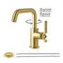 EZANDA Brass Single Handle Bathroom Faucet with Metal Pop-up Sink Drain & Faucet Supply Lines, Brushed Gold (1433908)
