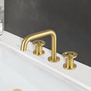 EZANDA Brass Widespread Bathroom Faucet Double Wheels handles with Metal Pop-up Sink Drain & Supply Lines Brushed Gold (1434008)